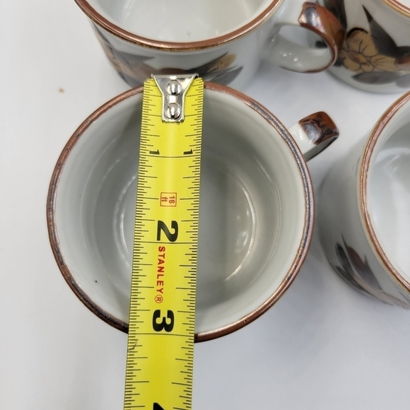 Vintage Handgemalt Floral Stoneware MCM Mugs - set of 4 - Picture 6 of 6